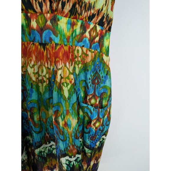 Guess Multicolor Rainbow Cross Front V-Neck Cotton Mini Dress Pockets SZ 8 - Picture 4 of 8